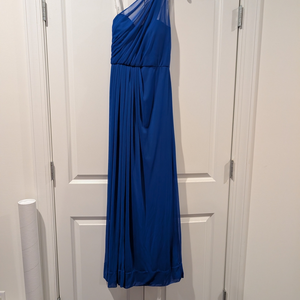 David's Bridal Royal Blue One-Shoulder Gown